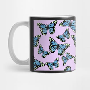 Blue Monarch Butterflies on Pastel Purple Mug